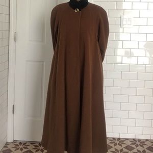 Vintage International Scene Brown Wool Swing Coat, Mandarin Collar